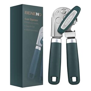 can opener manual, can opener with magnet, hand can opener with sharp blade smooth edge, handheld can openers with big effort-saving knob, can opener with multifunctional bottles opener