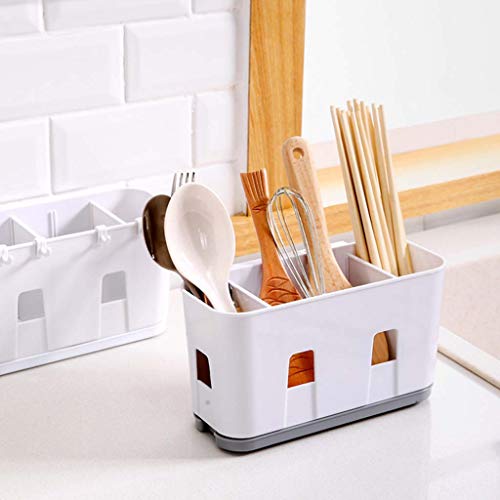 ZHIZHOU Kitchen Storage Shelf 1 Piece Wall Mounted Cutlery Drainer Rack with Drip Tray Utensils Organizer Spoon Fork Chopsticks Holder Caddy Kitchen Gadget Storage Grey