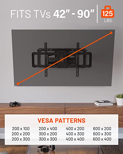 ECHOGEAR TV Wall Mount for Large TVs Up to 90" - Full Motion with Smooth Swivel, Tilt, & Extension - Universal Design Works with Samsung, Vizio, LG & More - Includes Hardware & Wall Drilling Template