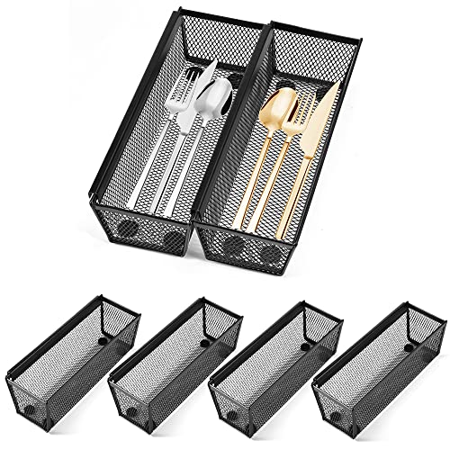 Altfun Silverware Drawer Organizer, Drawer Organizer Tray Storage Box for Bedroom Dresser Bathroom Kitchen,Mesh Utensil Organizer for Flatware, Forks, Spoons, Knives,Set of 6