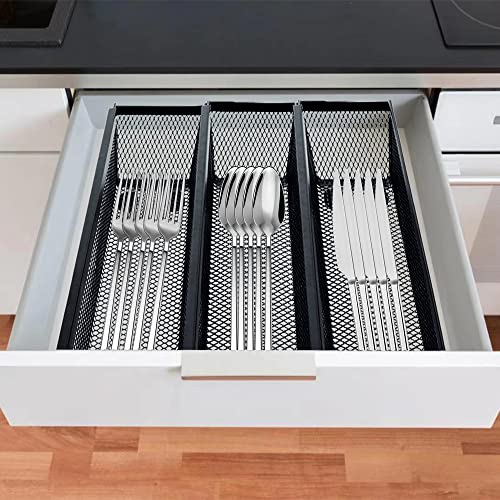 Altfun Silverware Drawer Organizer, Drawer Organizer Tray Storage Box for Bedroom Dresser Bathroom Kitchen,Mesh Utensil Organizer for Flatware, Forks, Spoons, Knives,Set of 6