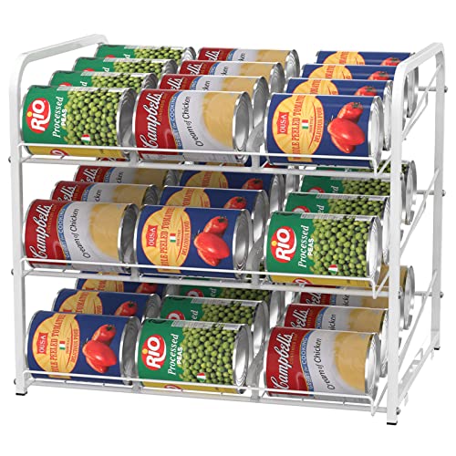 Can Organizer for Pantry Can Rack Organizer Stacking Can Dispensers Holds up to 36 Cans for Kitchen Cabinet, White