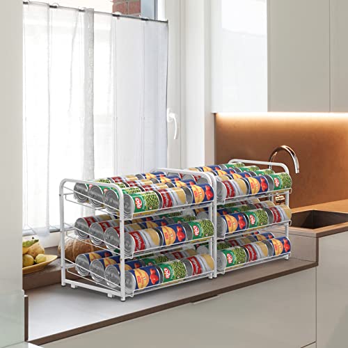 Can Organizer for Pantry Can Rack Organizer Stacking Can Dispensers Holds up to 36 Cans for Kitchen Cabinet, White