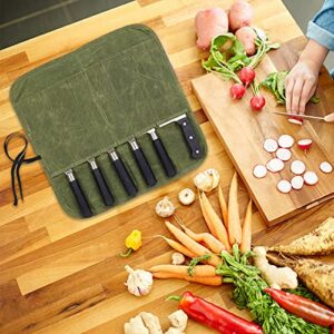 Chef Knife Roll Bag with 6 Slots,Waxed Canvas Knife Carrying Case,Chef Knife Bag,Knife Pouch Can Hold Home Kitchen Knife Tools up to 17 inch,Knife Storage for Travel Camping,BBQ,Culinary School.