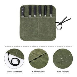 Chef Knife Roll Bag with 6 Slots,Waxed Canvas Knife Carrying Case,Chef Knife Bag,Knife Pouch Can Hold Home Kitchen Knife Tools up to 17 inch,Knife Storage for Travel Camping,BBQ,Culinary School.