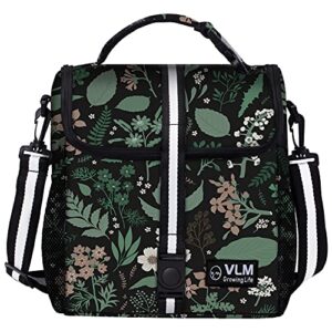 vlm lunch bags for women,leakproof insulated floral lunch box with adjustable shoulder strap reusable zipper cooler tote bag for work,picnic,camping