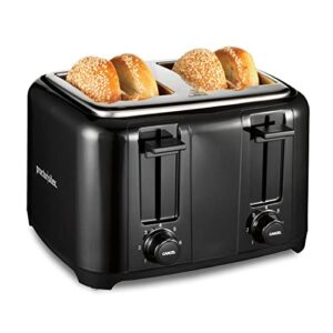 proctor silex 4 slice toaster with extra wide slots for bagels, cool-touch walls, shade selector, toast boost, auto shut-off and cancel button, black (24215ps)