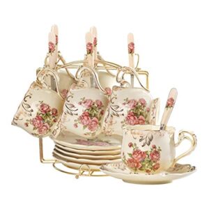 YOLIFE Tea Cups Display Stand, Disassemble Gold Coffee Cups Rack, Hold Up 6 Teacups (200ML), 6 Saucers, 6 Spoon