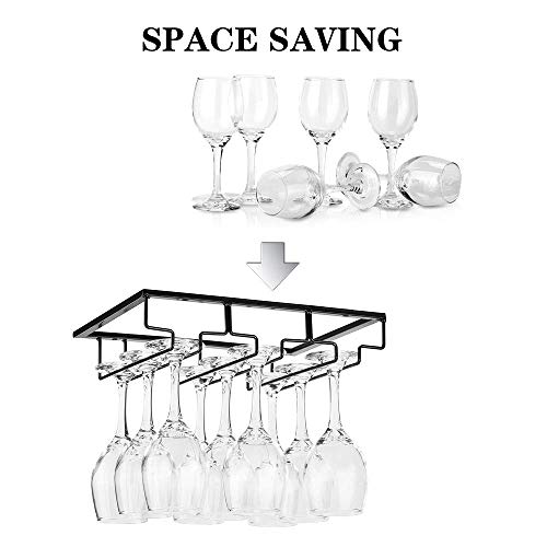 DreamiDeco Wine Glass Rack Under Cabinet Hanging Stemware Rack, Metal Wine Glass Holder Under Shelf for Bar Kitchen(Black, 3 rows 2 Pack)