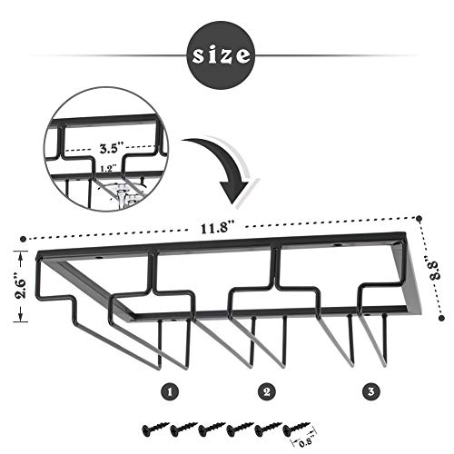 DreamiDeco Wine Glass Rack Under Cabinet Hanging Stemware Rack, Metal Wine Glass Holder Under Shelf for Bar Kitchen(Black, 3 rows 2 Pack)