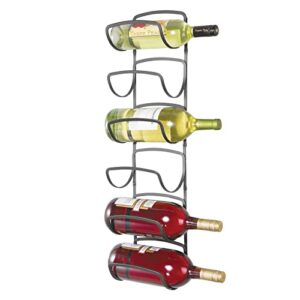 mdesign modern decorative metal wine bottle storage organizer rack holder for kitchen, pantry, dining room, bar, wine cellar- 6 level design – wall mount – graphite gray