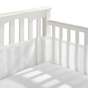 BreathableBaby Breathable Mesh Crib Liner – Classic Collection – White – Fits Full-Size Four-Sided Slatted and Solid Back Cribs – Anti-Bumper