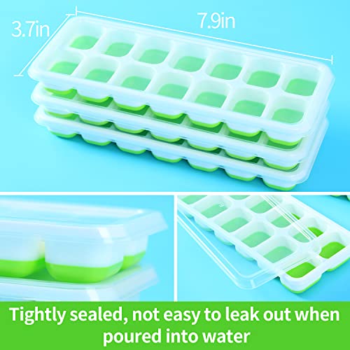 Ice Cube Trays, VEHHE 3 Pack Reusable Silicone 14-Ice Cube Molds with Spill-Resistant Removable Lid, Flexible and Odorless, for Whiskey and Cocktails…