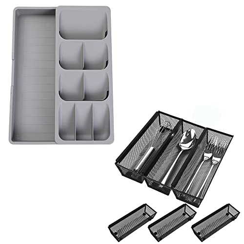 Silverware Drawer Organizer for Kitchen Interlocking Arm for Flatware