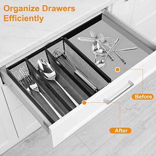 Silverware Drawer Organizer for Kitchen Interlocking Arm for Flatware