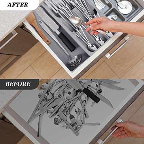 Silverware Drawer Organizer for Kitchen Interlocking Arm for Flatware