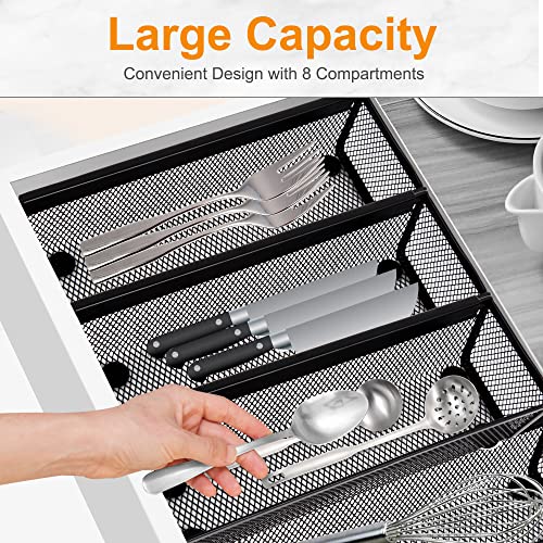 Silverware Drawer Organizer for Kitchen Interlocking Arm for Flatware