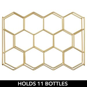 mDesign Metal Hexagon 3-Tier Wine Rack - Minimalist Bottle Holder for Kitchen Countertop, Pantry, or Refrigerator Space - Wine, Beer, Pop/Soda, Water Bottles, and Juice - Holds 11 Bottles - Soft Brass