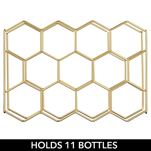 mDesign Metal Hexagon 3-Tier Wine Rack - Minimalist Bottle Holder for Kitchen Countertop, Pantry, or Refrigerator Space - Wine, Beer, Pop/Soda, Water Bottles, and Juice - Holds 11 Bottles - Soft Brass