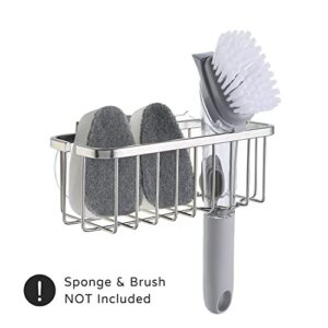 SunnyPoint NeverRust Deluxe Kitchen Sink Suction Holder for Sponges, Scrubbers, Soap, Kitchen, Bathroom, 304 Stainless Steel (Brushed Texture, 7.4 x 3.3 x 2.75 Inch)(Sponge & Brush NOT Included)