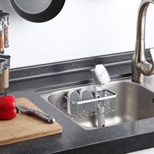 SunnyPoint NeverRust Deluxe Kitchen Sink Suction Holder for Sponges, Scrubbers, Soap, Kitchen, Bathroom, 304 Stainless Steel (Brushed Texture, 7.4 x 3.3 x 2.75 Inch)(Sponge & Brush NOT Included)