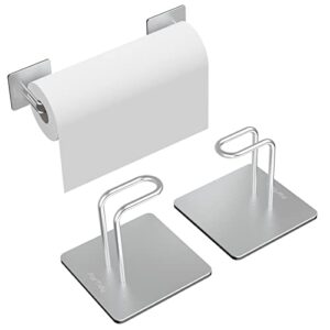 fortidy magnetic paper towel holders wall mount or under cabinet – garbage bag dispenser, hanging paper towel holder for bathroom, kitchen and fridge, stainless steel, no drilling, reusable, 1-pair