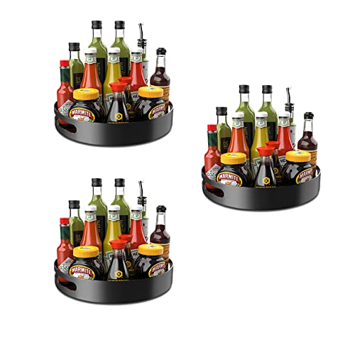 Lazy Susan Turntable Organizer - 12" Ultra Sturdy Metal Condiment Organizers for Table Cabinet Pantry Kitchen Refrigerator, Black, Pack of 3