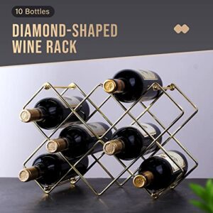 Drincarier 10 Bottle Wine Rack Freestanding Wine Rack,Wine Holder for Red White Wine Storage-Countertop Wine Rack-Metal Tabletop Wine Rack, Gold