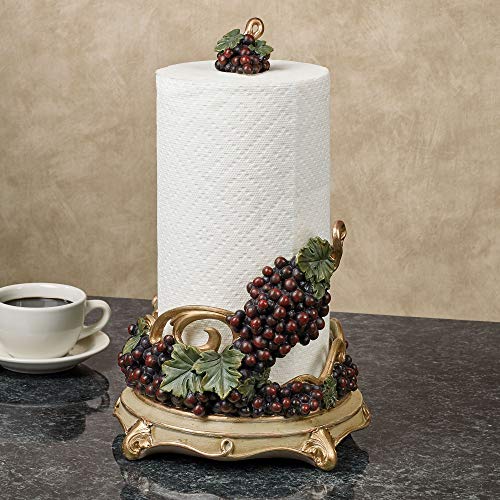 Touch of Class Vigne Elegante Paper Towel Holder - Dark Red, Sage Green, Gold - Grapes, Leaves, Vines Design - Painted by Hand - Tuscan Style Decor - Functional Holder for Kitchen