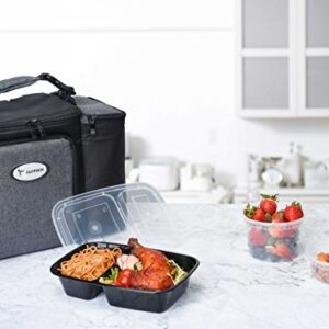 Glotoch 50 Pack 32 oz Meal Prep Container, 2 Compartment Food Containers with Lids To Go Containers, Black Plastic Containers for Lunch-Microwave, Freezer, Dishwasher Safe, Eco-Friendly