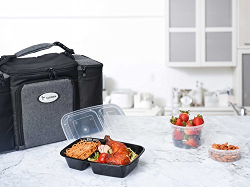 Glotoch 50 Pack 32 oz Meal Prep Container, 2 Compartment Food Containers with Lids To Go Containers, Black Plastic Containers for Lunch-Microwave, Freezer, Dishwasher Safe, Eco-Friendly