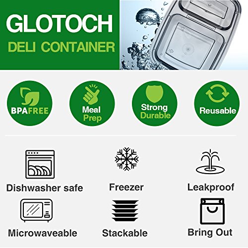 Glotoch 50 Pack 32 oz Meal Prep Container, 2 Compartment Food Containers with Lids To Go Containers, Black Plastic Containers for Lunch-Microwave, Freezer, Dishwasher Safe, Eco-Friendly