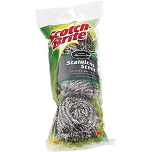 scotch-brite stainless steel scrubbers, ideal for cast iron pans, powerful scrubbing for stubborn messes, 3 scrubbers