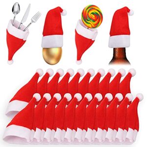 kalekey 24 pack christmas mini hat tableware holders christmas socks decorations spoon fork bag candy pouch bag for xmas party tree dinner table home ornaments