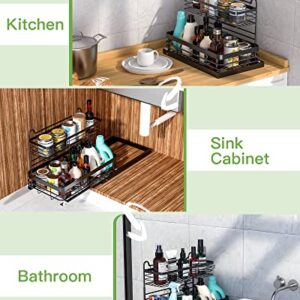 Under Sink Organizers and Storage, Uamector Under Sink Organizer 2 Tire Cabinet Organizer Shelf, Multi-Purpose for Under Kitchen Bathroom Sink Organizers and Storage, Under Sink Shelves