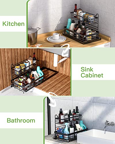 Under Sink Organizers and Storage, Uamector Under Sink Organizer 2 Tire Cabinet Organizer Shelf, Multi-Purpose for Under Kitchen Bathroom Sink Organizers and Storage, Under Sink Shelves