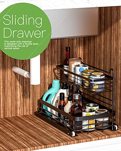 Under Sink Organizers and Storage, Uamector Under Sink Organizer 2 Tire Cabinet Organizer Shelf, Multi-Purpose for Under Kitchen Bathroom Sink Organizers and Storage, Under Sink Shelves