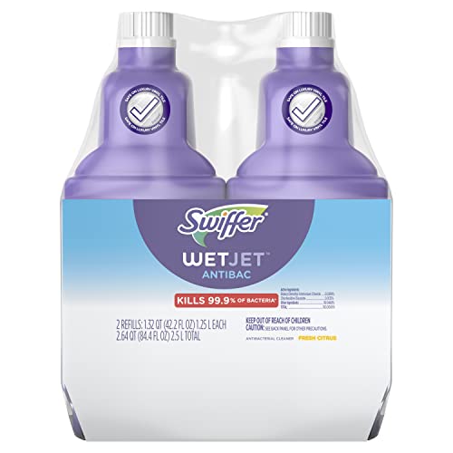 Swiffer WetJet Antibacterial Solution Refill for Floor Mopping and Cleaning, All Purpose Multi Surface Floor Cleaning Solution, Fresh Citrus Scent, 1.25 Liters (2 Pack)