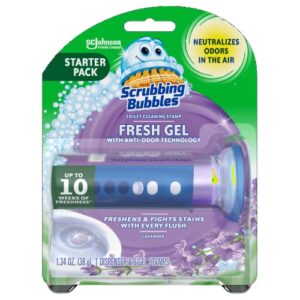 scrubbing bubbles fresh gel toilet bowl cleaning stamps, gel cleaner, helps prevent limescale and toilet rings, lavender scent, 6 stamps, 1.34 oz