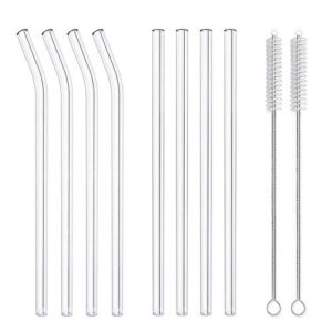 8 pack reusable glass drinking straws – 10″ x 10 mm – smoothie straws for milkshakes, frozen drinks, smoothies, bubble tea – environmentally friendly