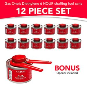Gas One 12 pack 6 Hour Chafing Fuel - Food Warmer for Chafing Dish Buffet Set - Liquid Safe Fuel With Wick & Lid Opener for Chafing Dish