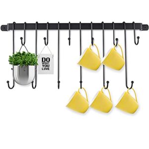 coffee cup holder wall mounted – coffee cup rack mug hooks (23” / 12 hooks) in kitchen counter or coffee bar station for mug display, storage or collections, kitchen utensils hanger – easy to install