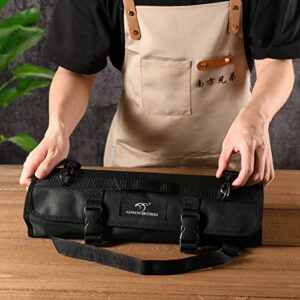 NANFANG BROTHERS Knife Set with Bag, 8 Pieces Damascus Steel Chef Knives with Portable Knife Roll Storage Bag, Blade Guards, Carving Fork, Sharpener and Kitchen Shears for Outdoor Camping BBQ Travel