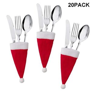 Christmas Santa Hats Silverware Holders - Xmas Party Dinner Table Dinnerware Decorations Supplies,for Candy, Red Wine Bottle, Lollipop, Knife Fork, 10PCS Mini Santa Hats