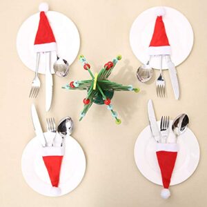 Christmas Santa Hats Silverware Holders - Xmas Party Dinner Table Dinnerware Decorations Supplies,for Candy, Red Wine Bottle, Lollipop, Knife Fork, 10PCS Mini Santa Hats