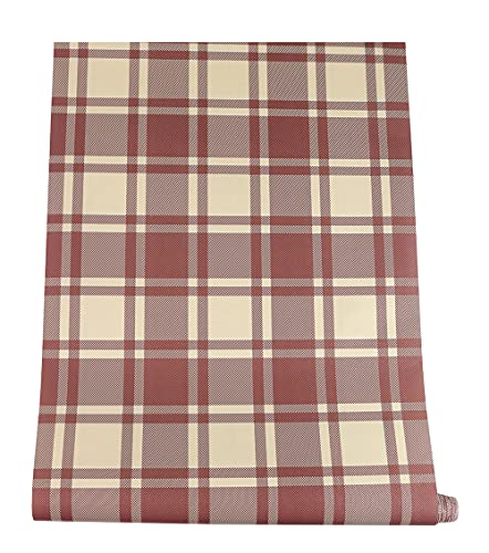 Self Adhesive Vinyl Vintage Red Plaid Drawer Liner Contact Paper for Kitchen Cabinets Dresser Drawer Table Cupboard Furniture Walls Crafts 17.7x117 Inches