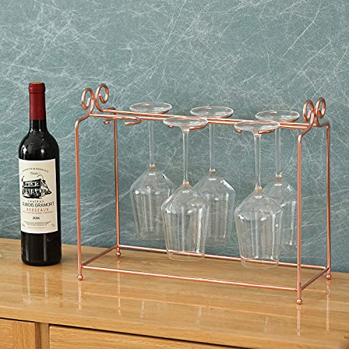 MyGift Modern Copper Metal Wire Countertop Hanging Wine Glass Holder, Stemware Display Rack