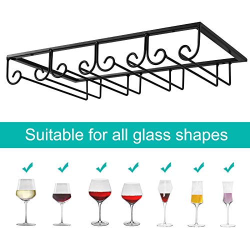 MOCOUM Under Cabinet Wine Glass Rack Stemware Rack, Wine Glasses Hanger Rack Wire Wine Glass Holder Storage Hanger for Cabinet Kitchen Bar (Black, 4 Rows 1 Pack)