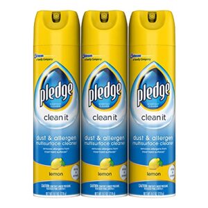 Pledge Dust & Allergen Multisurface Cleaner Spray, Works on Leather, Granite, Wood, and Stainless Steel, Multi, Lemon, 9.7 Ounce (Pack of 3)