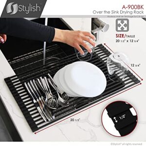 STYLISH Over The Sink Roll-Up Dish Drying Rack | Trivet | Heat Resistant | Drying Dishes and Rinsing Vegetables | Black | A-900BK